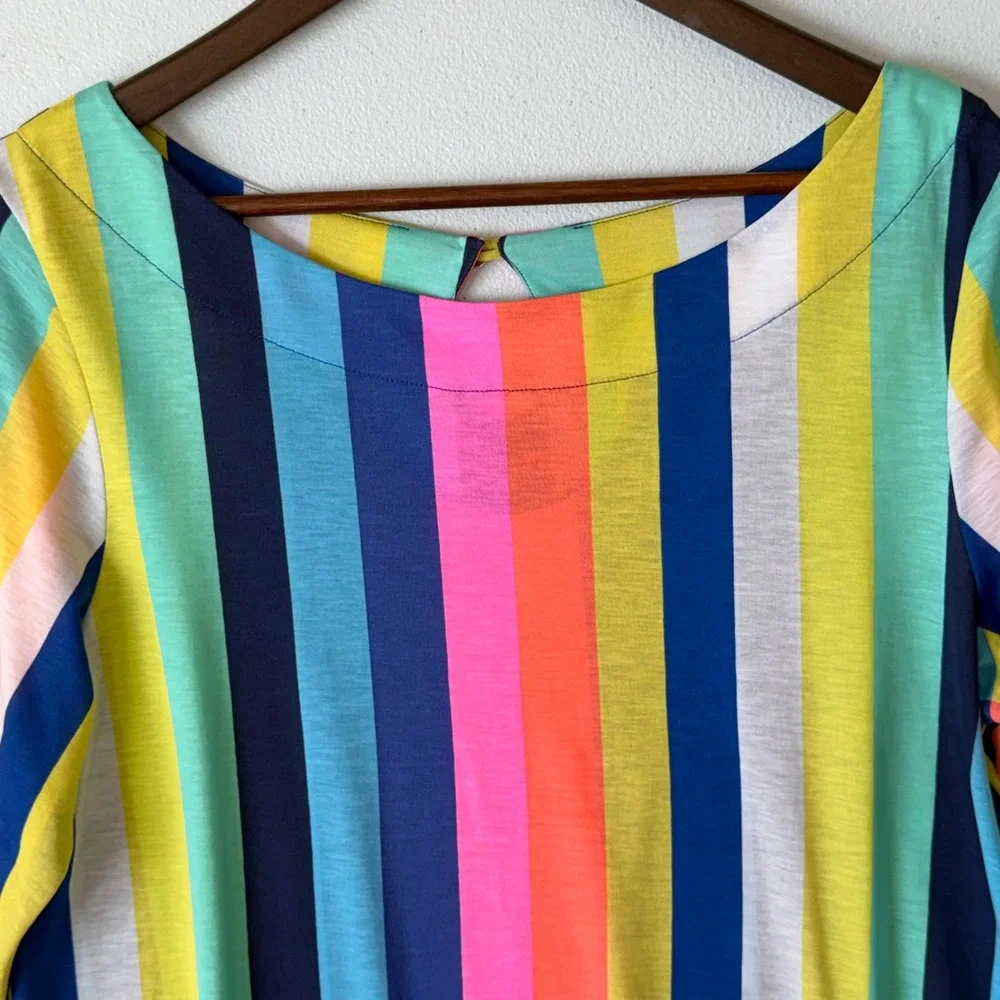 Lilly Pulitzer Blouse L Waverly Rainbow Stripe 100% Pima Cotton Dopamine Preppy - Picture 5 of 10